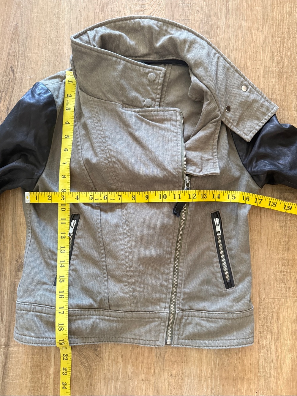 Mackage Green Black Moto Jacket Lamb Leather Sleeves Fitted S - Picture 6 of 8